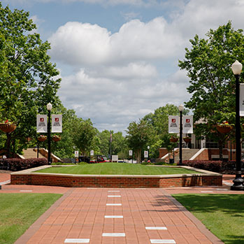 A walking path on campus. Links to Alice Jackson's story